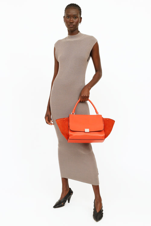 Celine Orange Leather 
Suede Medium Trapeze Bag