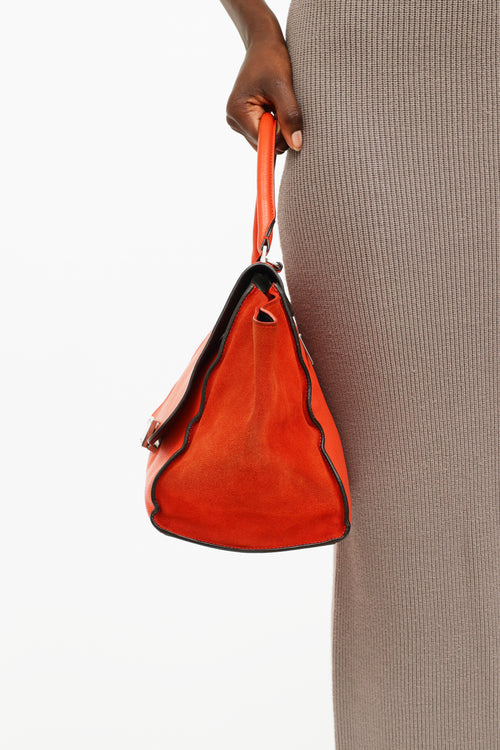 Celine Orange Leather 
Suede Medium Trapeze Bag