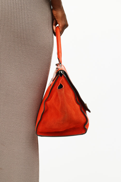 Celine Orange Leather 
Suede Medium Trapeze Bag