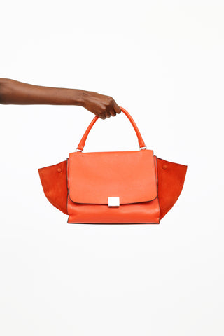 Celine Orange Leather 
Suede Medium Trapeze Bag