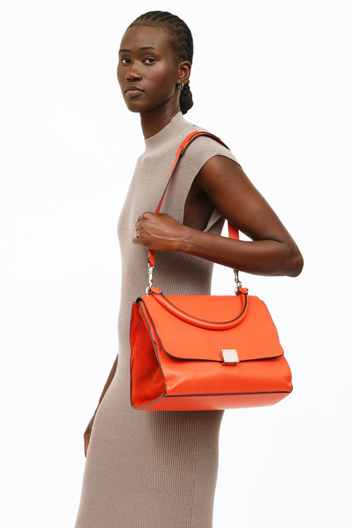 Celine Orange Leather 
Suede Medium Trapeze Bag