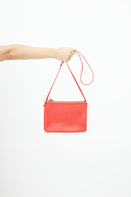 Celine Red Leather Trio Crossbody Bag