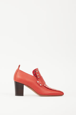 Celine Red 
Silver Leather Studded Pump