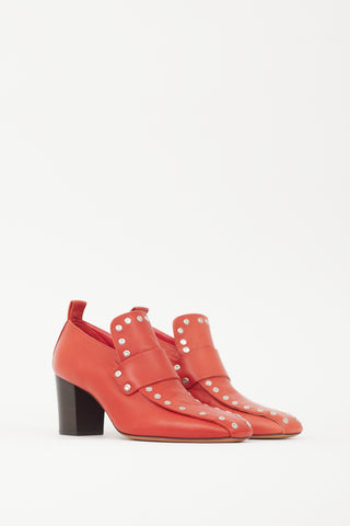 Celine Red 
Silver Leather Studded Pump