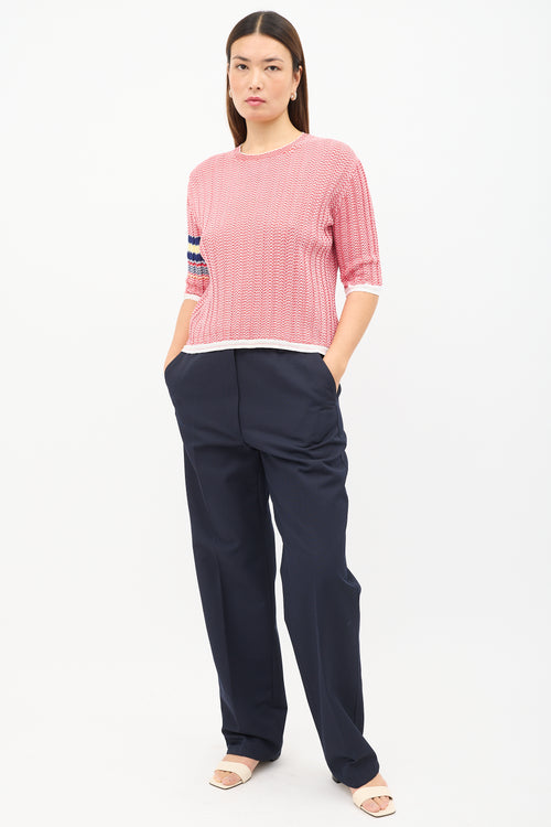 Celine Red 
White Chevron Knit Top