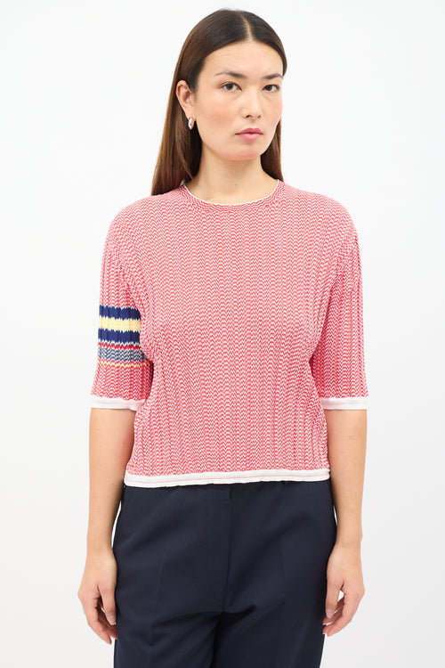 Celine Red 
White Chevron Knit Top