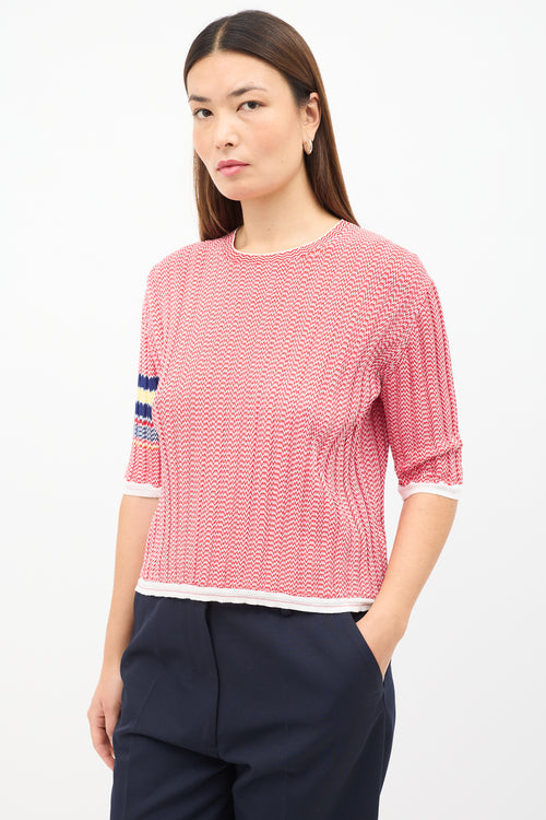 Celine Red 
White Chevron Knit Top