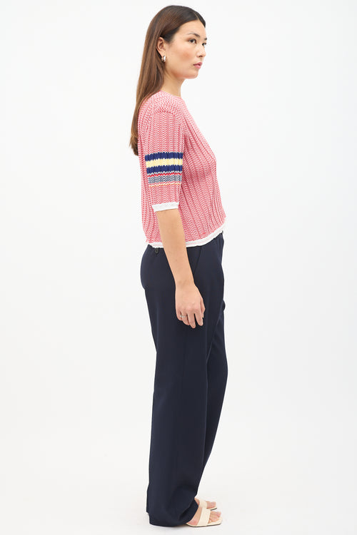 Celine Red 
White Chevron Knit Top