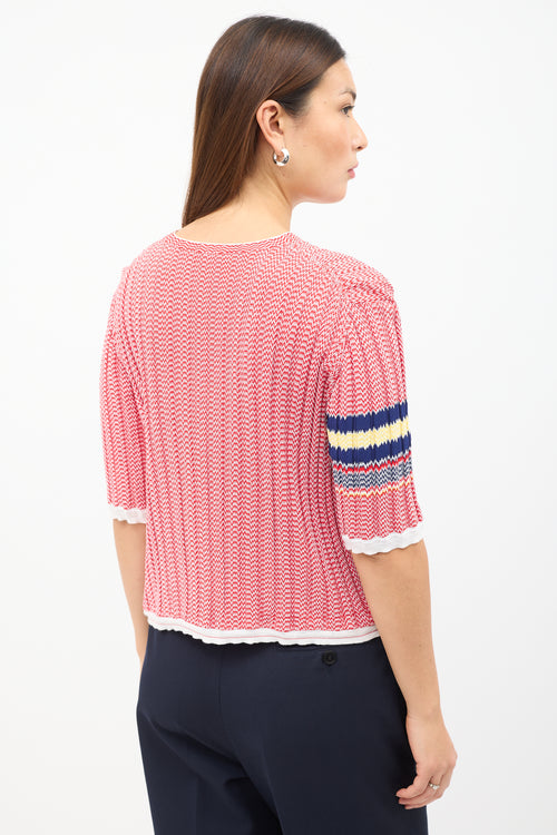 Celine Red 
White Chevron Knit Top