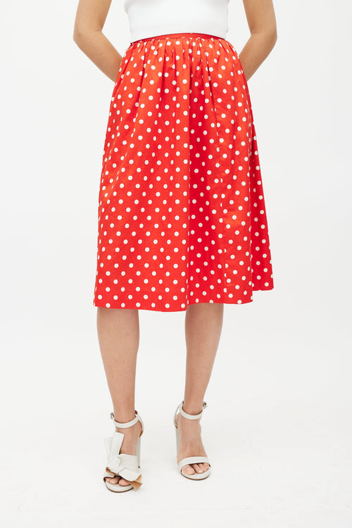 Celine Red 
White Polka Dot Skirt