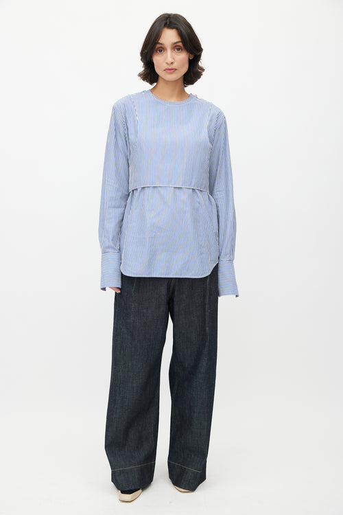 Celine Resort 2016 Blue 
White Stripes Bib Shirt