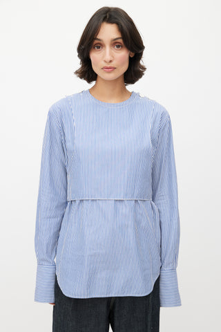 Celine Resort 2016 Blue 
White Stripes Bib Shirt