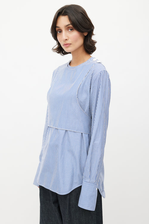 Celine Resort 2016 Blue 
White Stripes Bib Shirt