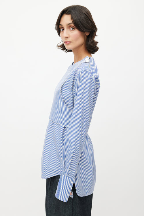 Celine Resort 2016 Blue 
White Stripes Bib Shirt