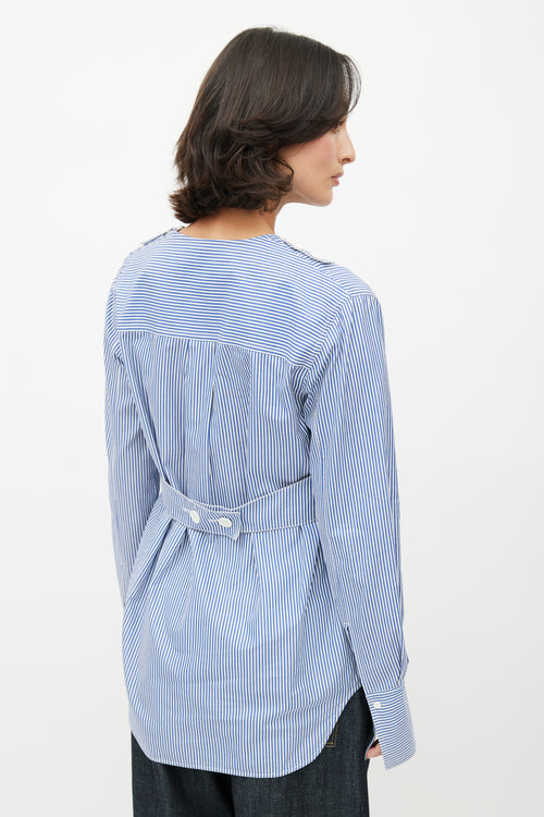 Celine Resort 2016 Blue 
White Stripes Bib Shirt