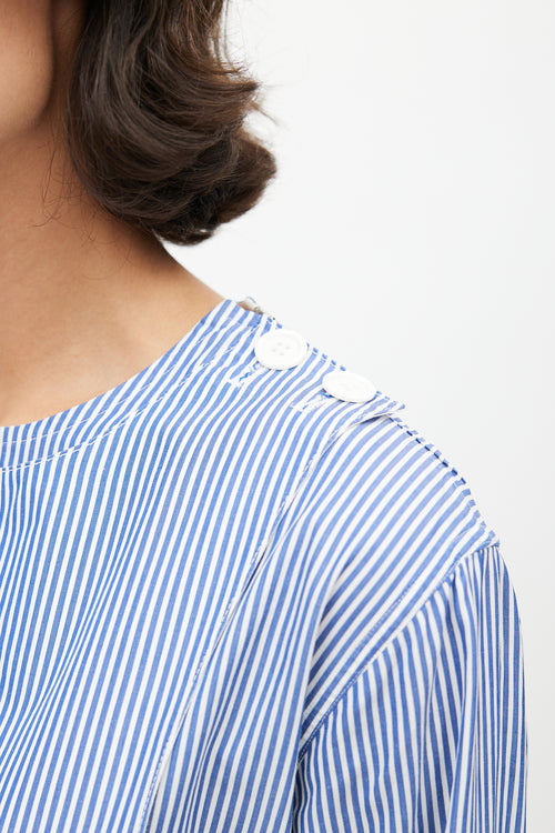 Celine Resort 2016 Blue 
White Stripes Bib Shirt