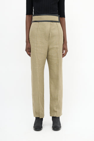 Celine Sage Green Linen 
Leather Trim Trouser