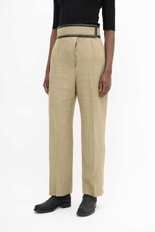 Celine Sage Green Linen 
Leather Trim Trouser