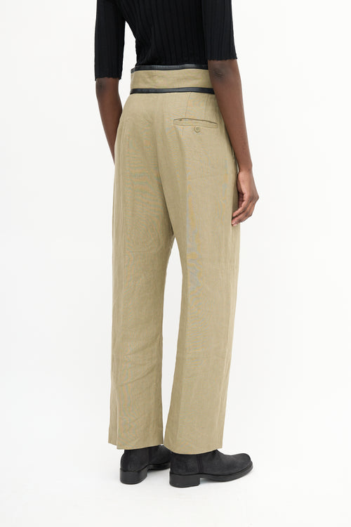 Celine Sage Green Linen 
Leather Trim Trouser