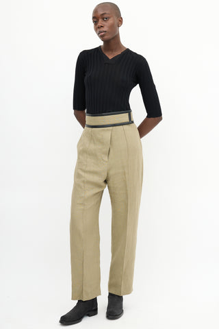 Celine Sage Green Linen 
Leather Trim Trouser