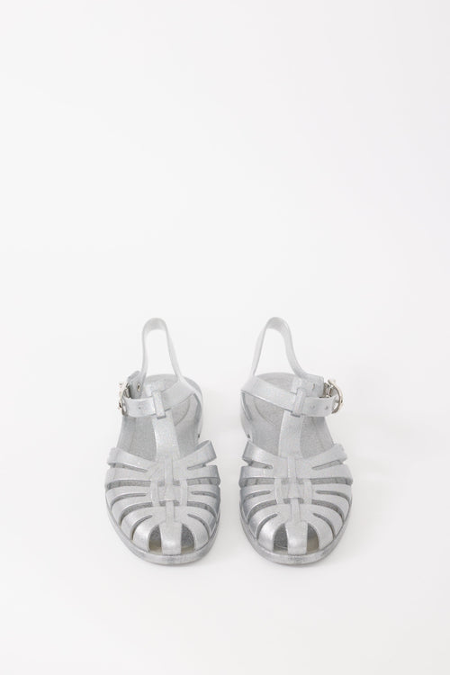 Celine Silver Glitter PVC Beach Sandal