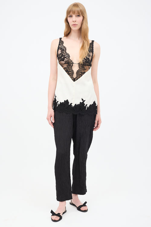 Celine Spring 2016 White 
Black Silk Lace Cami Top