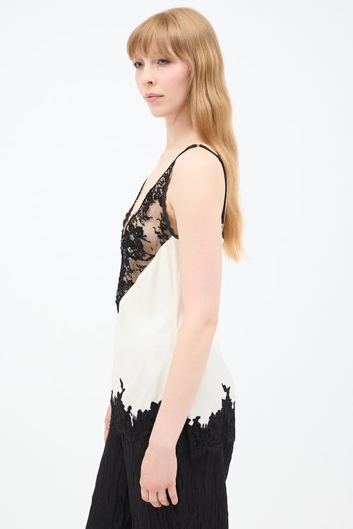 Celine Spring 2016 White 
Black Silk Lace Cami Top