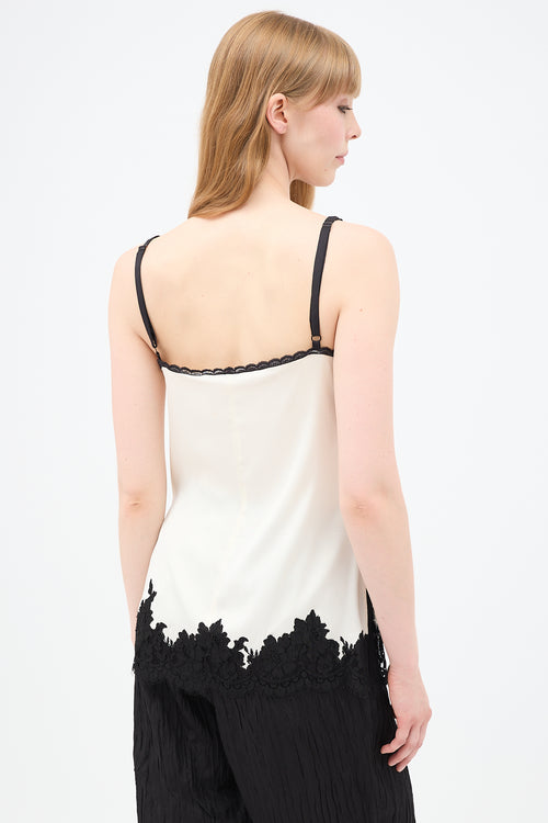 Celine Spring 2016 White 
Black Silk Lace Cami Top