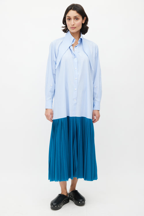 Celine Spring 2017 Blue Pleated Shirt Dress