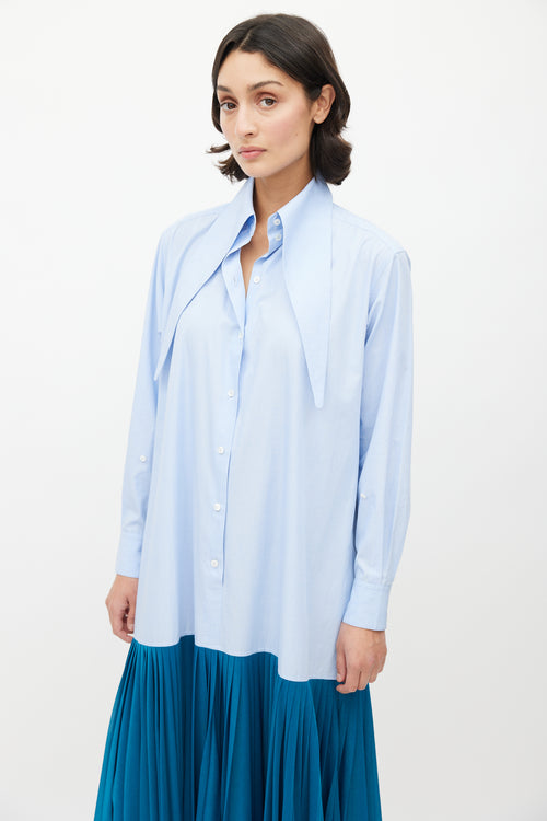 Celine Spring 2017 Blue Pleated Shirt Dress