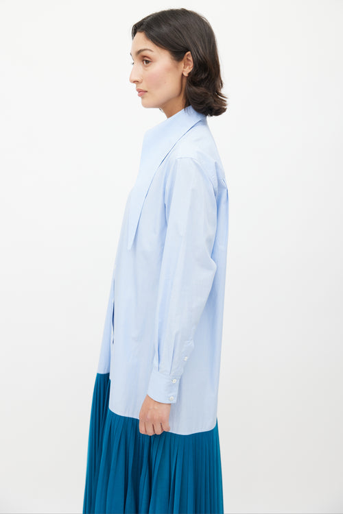 Celine Spring 2017 Blue Pleated Shirt Dress