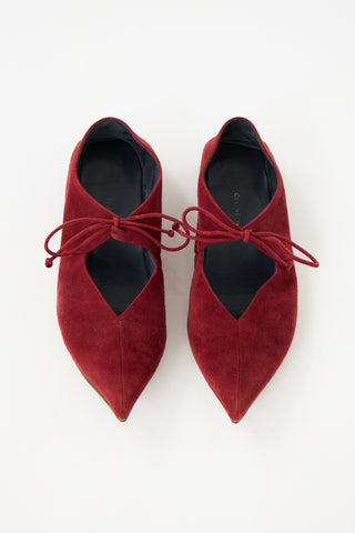 Celine Suede Pointed Toe Lace Up Flat