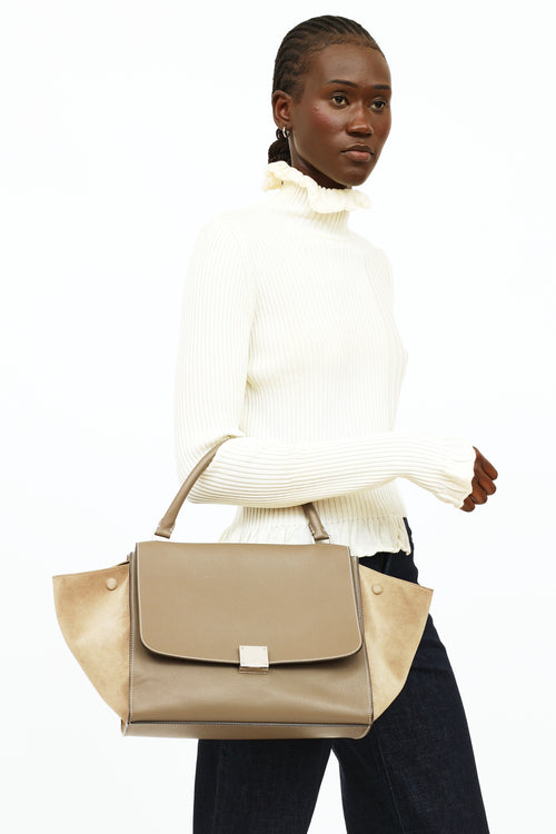 Celine Taupe Leather 
Suede Medium Trapeze Bag