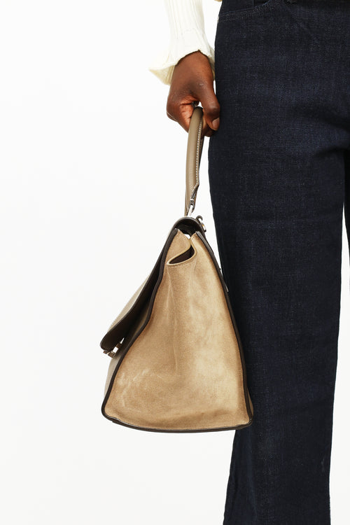 Celine Taupe Leather 
Suede Medium Trapeze Bag