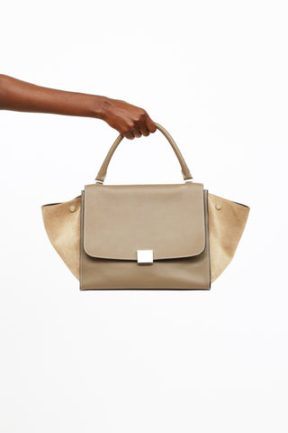 Celine Taupe Leather 
Suede Medium Trapeze Bag