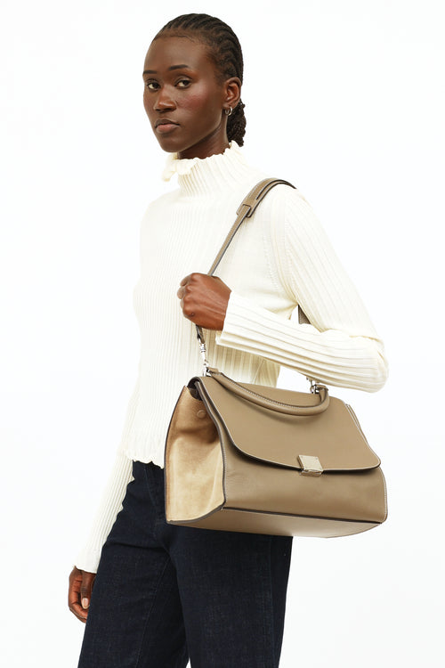 Celine Taupe Leather 
Suede Medium Trapeze Bag