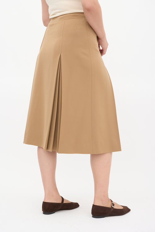 Celine Vintage Brown Wool Box Pleated Midi Skirt