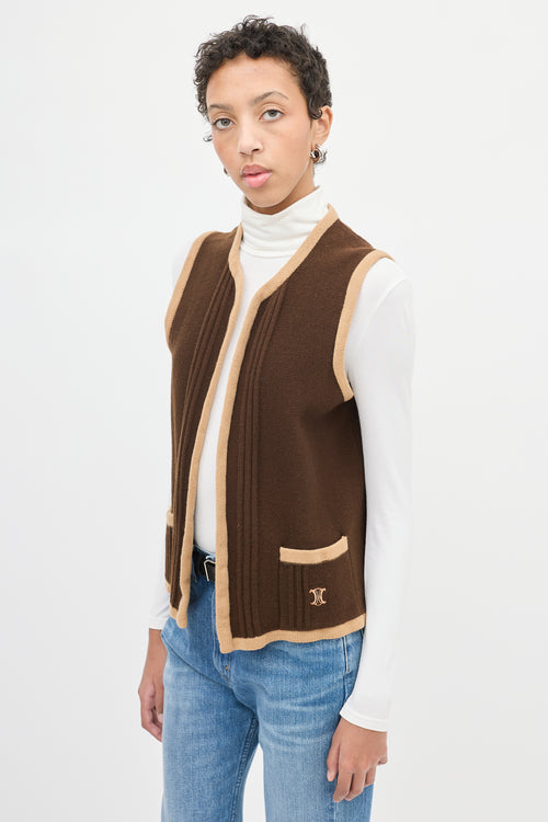 Celine Vintage Brown Wool Triomphe Logo Vest