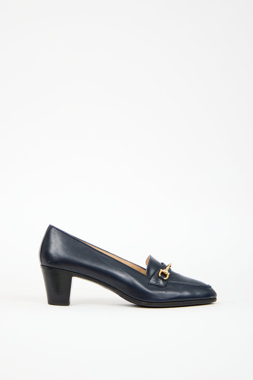 Celine Vintage Navy Leather Heeled Loafer