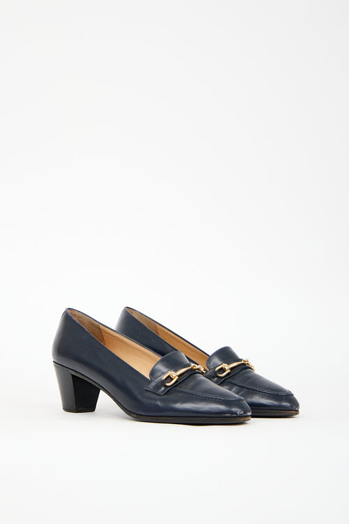 Celine Vintage Navy Leather Heeled Loafer