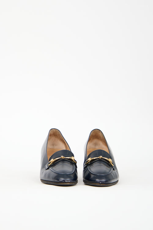 Celine Vintage Navy Leather Heeled Loafer