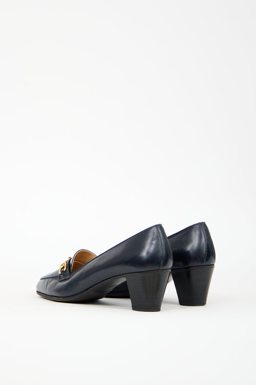 Celine Vintage Navy Leather Heeled Loafer