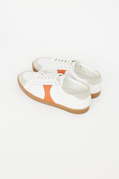 Celine White 
Orange Leather Sneaker