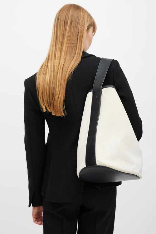 Celine White 
Black Leather Bucket Tote