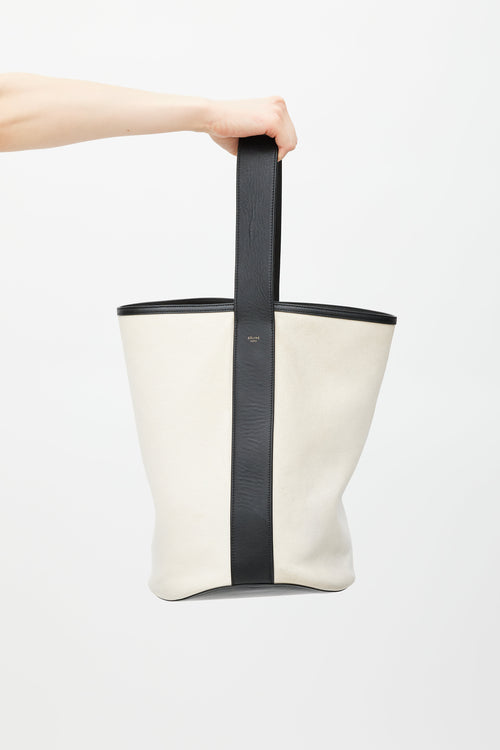 Celine White 
Black Leather Bucket Tote