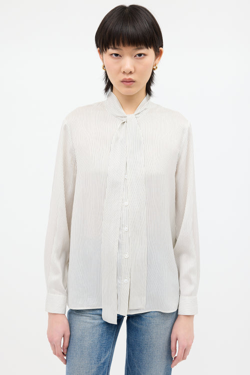 Celine White 
Black Silk Pinstripe Blouse