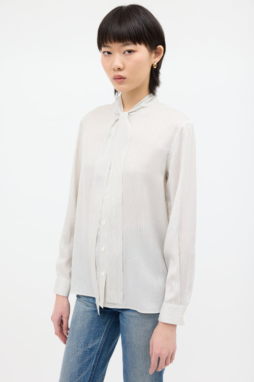 Celine White 
Black Silk Pinstripe Blouse