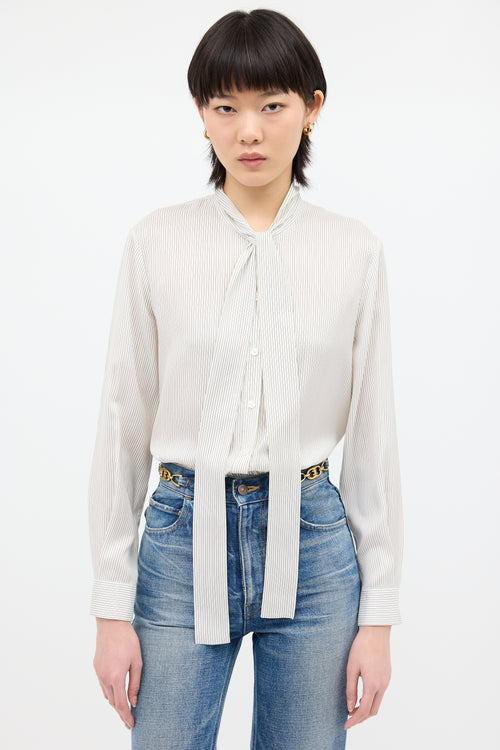 Celine White 
Black Silk Pinstripe Blouse