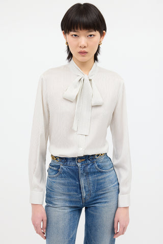 Celine White 
Black Silk Pinstripe Blouse