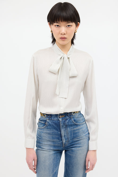 Celine White 
Black Silk Pinstripe Blouse